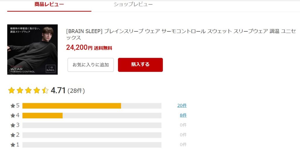 ブレインスリープウェアサーモコントロール口コミ・評価