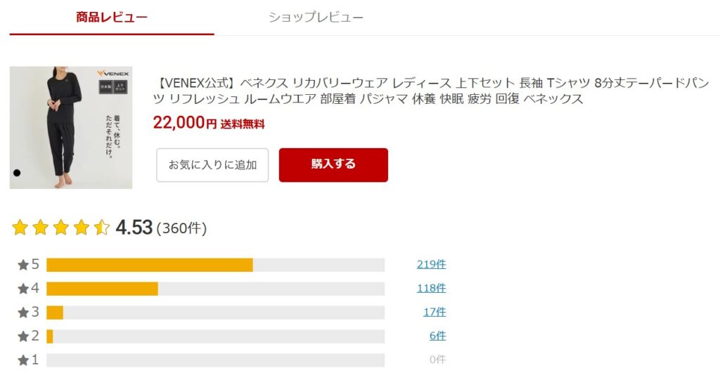 ベネクス(venex)リカバリーウェア口コミ・評判